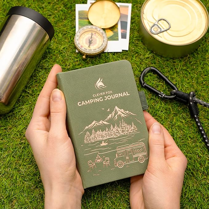 Clever Fox Camping Journal Pocket – Camping Log Book & Outdoor Adventure Journal – RV Travel Log Book – Gifts, Accessories & RV Essentials for Travel Trailers, 14 Trips, 3.7x5.7” (Cypress)