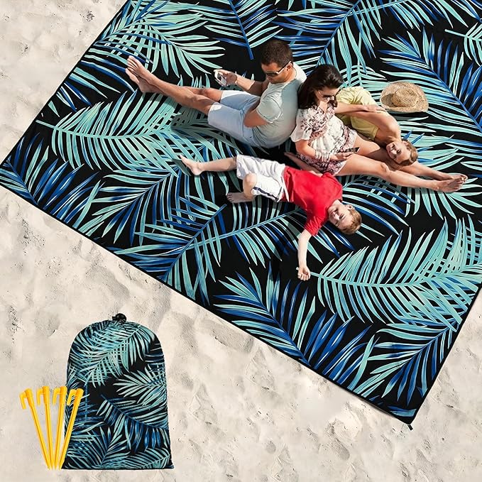 WIWIGO Beach Blanket Waterproof Sandproof Beach Mat 79" X 83"/10'x9'for 2-8 Adults Quick Drying Outdoor Picnic Mat Beach Accessories for Travel, Camping, Hiking