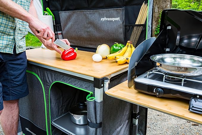 SylvanSport Outdoor Camp Kitchen System for Easy Cooking, Clean Up, Camping Meal Prep, Glamping and Camping Essentials, Dine-o-Max Large Version