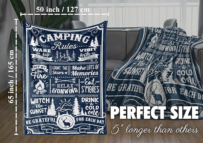 InnoBeta Camping Gifts for Women Men Lovers Throw Blanket, Happy Campers Decor Outdoor, RV Campsite Travel Hiking 50" x 65" - Camping Rules
