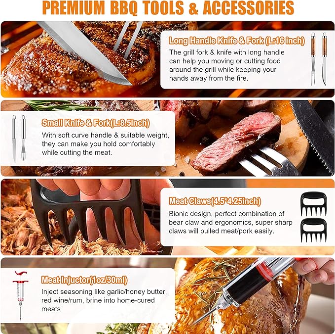 Cifaisi BBQ Grill Accessories Set, 38Pcs Stainless Steel Grill Tools Grilling Accessories with Aluminum Case, Thermometer, Grill Mats for Camping/Backyard Barbecue, Grill Set for Men Women