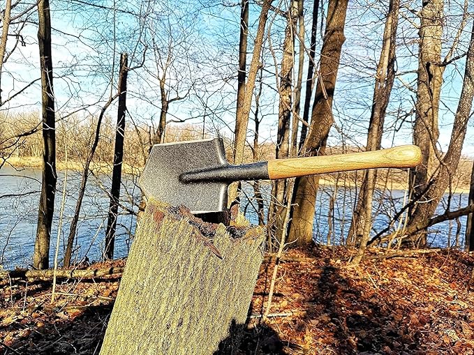 MASTIFF GEARS Battle Wolf Military-Grade Survival Shovel - Heavy Duty Carbon Steel w/Hardwood Handle | All-Weather for Camping, Hiking, Off-Road, Emergency | Digs Dirt/Sand/Snow/Mud (Battle Wolf)
