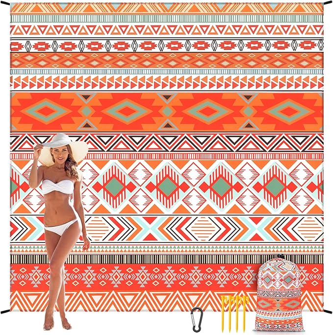 WIWIGO Beach Blanket Waterproof Sandproof Beach Mat 79" X 83"/10'x9'for 2-8 Adults Quick Drying Outdoor Picnic Mat Beach Accessories for Travel, Camping, Hiking
