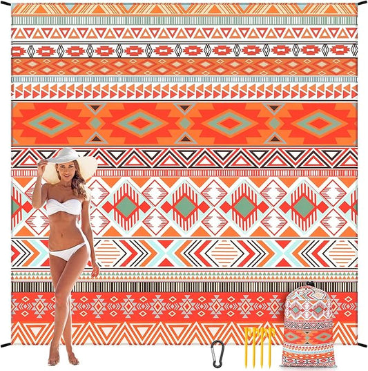 WIWIGO Beach Blanket Waterproof Sandproof Beach Mat 79" X 83"/10'x9'for 2-8 Adults Quick Drying Outdoor Picnic Mat Beach Accessories for Travel, Camping, Hiking