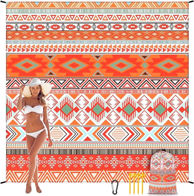 WIWIGO Beach Blanket Waterproof Sandproof Beach Mat 79" X 83"/10'x9'for 2-8 Adults Quick Drying Outdoor Picnic Mat Beach Accessories for Travel, Camping, Hiking