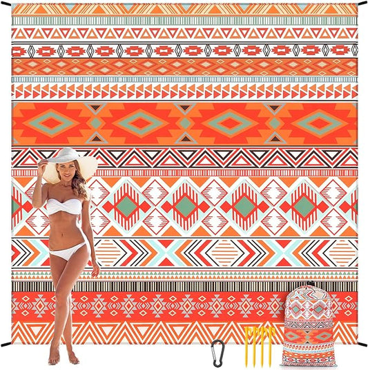 WIWIGO Beach Blanket Waterproof Sandproof Beach Mat 79" X 83"/10'x9'for 2-8 Adults Quick Drying Outdoor Picnic Mat Beach Accessories for Travel, Camping, Hiking