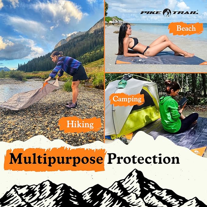 Pike Trail - Outdoor Pocket Blanket - Lightweight, Durable and Waterproof Blanket - Beach, Hiking, Picnic and Camping Essentials - 60” x 56” - Gray