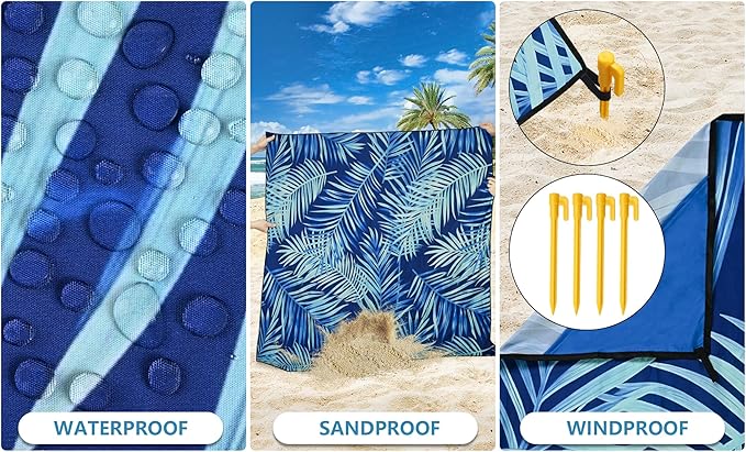 WIWIGO Beach Blanket Waterproof Sandproof Beach Mat 79" X 83"/10'x9'for 2-8 Adults Quick Drying Outdoor Picnic Mat Beach Accessories for Travel, Camping, Hiking