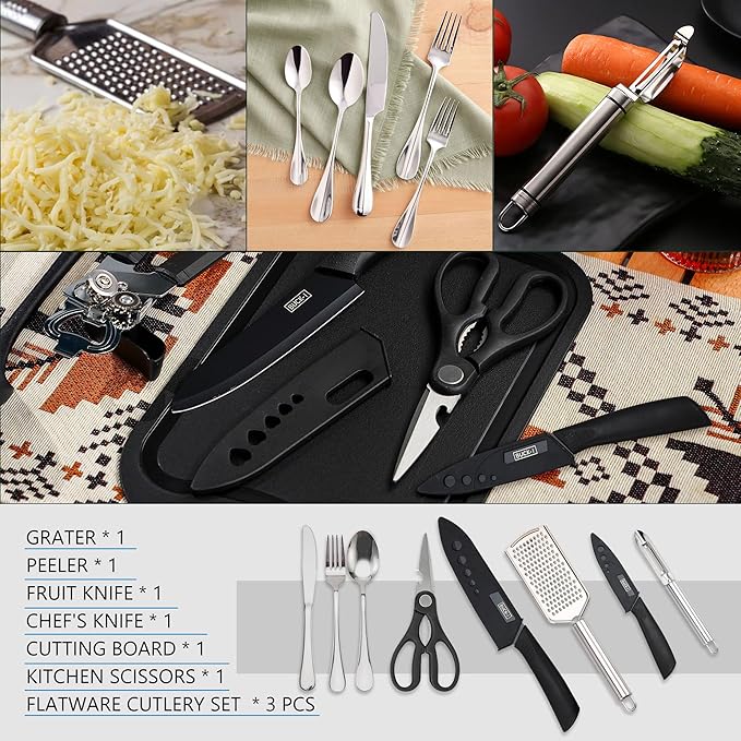 Wesqunie Camping Cooking Essentials Utensils Set - Camp Cookware Kitchen Accessories Kit, Camper Gear Must Haves, Stainless Steel & Silicone, RV Car Portable Outdoor Equipment Tool