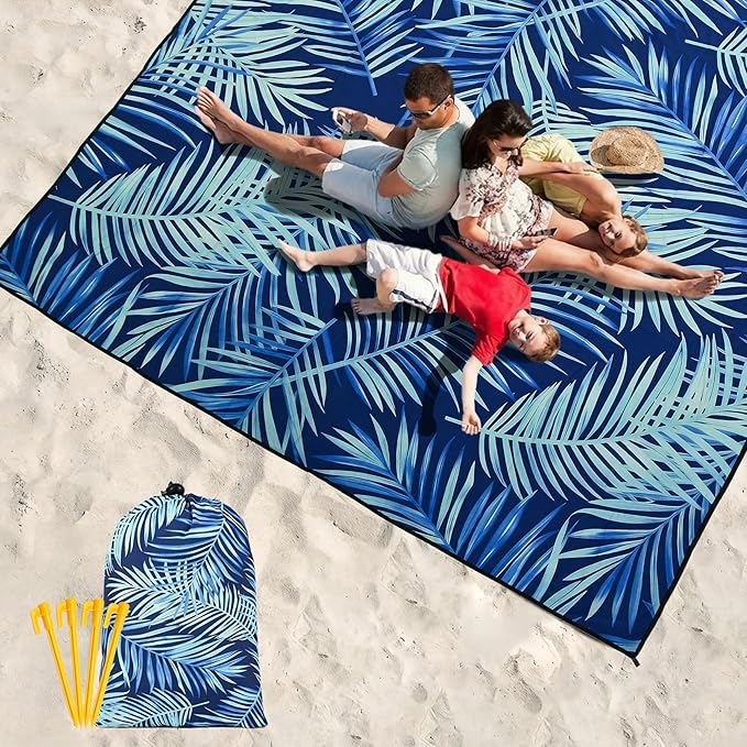 WIWIGO Beach Blanket Waterproof Sandproof Beach Mat 79" X 83"/10'x9'for 2-8 Adults Quick Drying Outdoor Picnic Mat Beach Accessories for Travel, Camping, Hiking