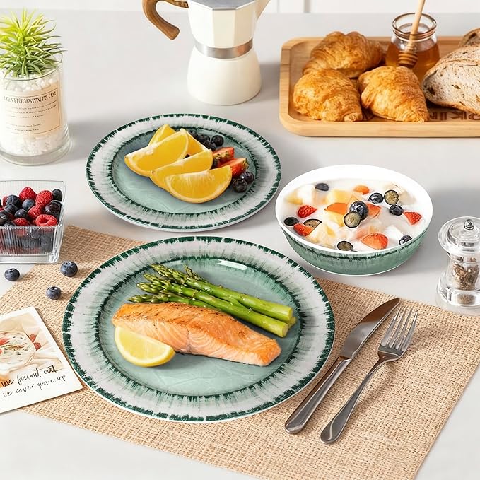 AELS Melamine Dinnerware Set of 18 Pcs Dinner Dishes Set, Lightweight Unbreakable for Indoor and Outdoor Use, BPA Free, Dishwasher Safe, Sage Green