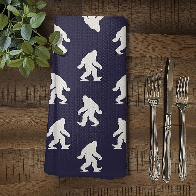 Abstract Retro Sasquatch Kitchen Towels, Sasquatch Gifts Dish Tea Towels for Kitchen Decor, Gifts for Hiking Camping Lovers Hand Towel for Bathroom Decor, 16x24 Inch（Blue,C177