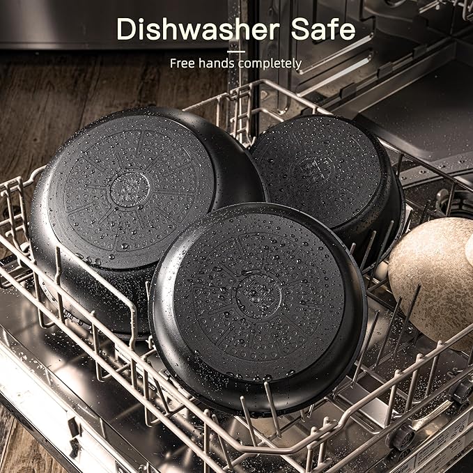 Astercook 21 Pcs Pots and Pans Set Non Stick, Ceramic Cookware Set Detachable Handle, RV Kitchen Cooking Set Removable Handles, Oven Safe, Induction Ready, Stackable, Black, Mothers Day Gifts