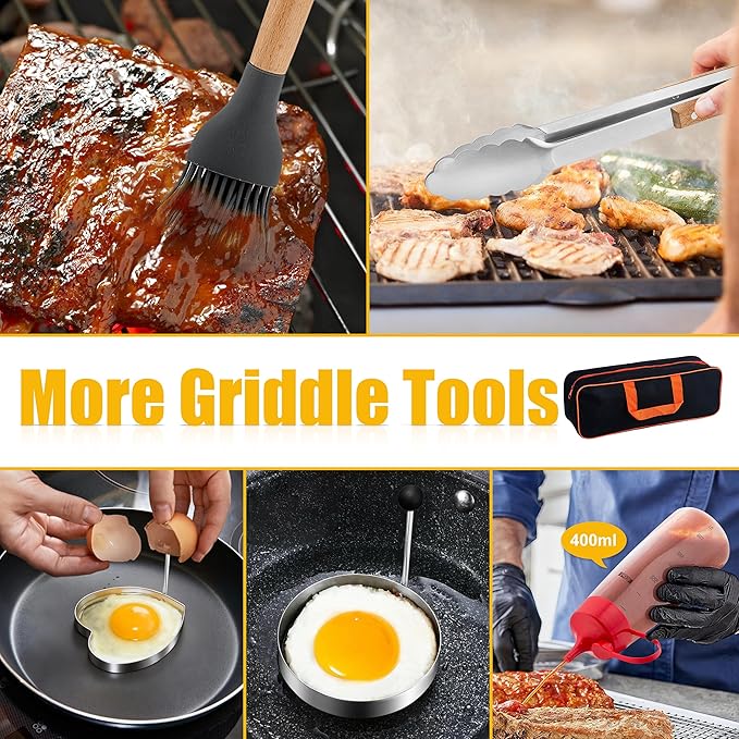 Griddle Accessories Kit, HaSteeL 20 Pcs Flat Top Grill Accessories Set for Camping, Griddle Spatula Tools with 9” Melting Dome, Grill Spatula Set with Choppers for Teppanyaki BBQ Outdoor