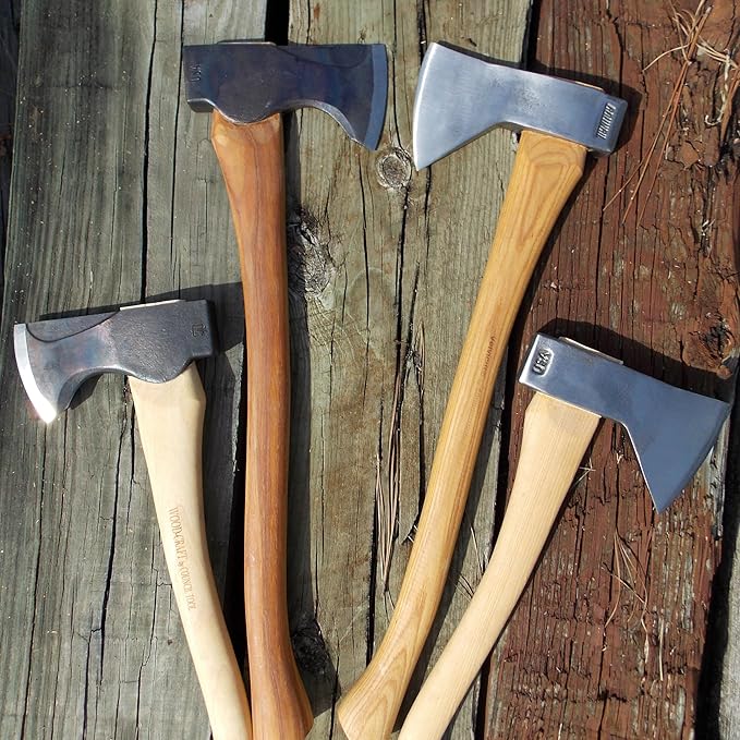 COUNCIL TOOL Wood-Craft Camp Carver Axe - 1.7 lbs Bushcraft Axe with 22" Curved Hickory Handle & Leather Sheath - WC17CCA22S