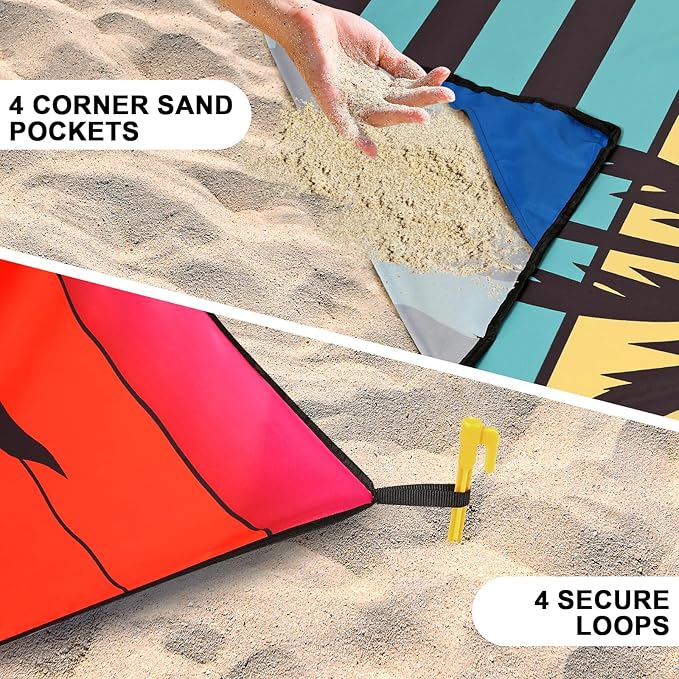WIWIGO Beach Blanket Waterproof Sandproof Beach Mat 79" X 83"/10'x9'for 2-8 Adults Quick Drying Outdoor Picnic Mat Beach Accessories for Travel, Camping, Hiking