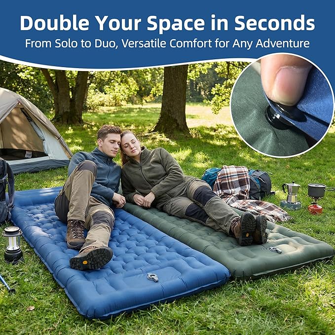 Camping Sleeping Pad, 4.7" Extra-Thick Camping Mattress with Pillow, Built-in Foot Pump Ultralight Inflatable Sleeping Pads for Camping Hiking Backpacking Traveling Tent, Navy Blue, Single