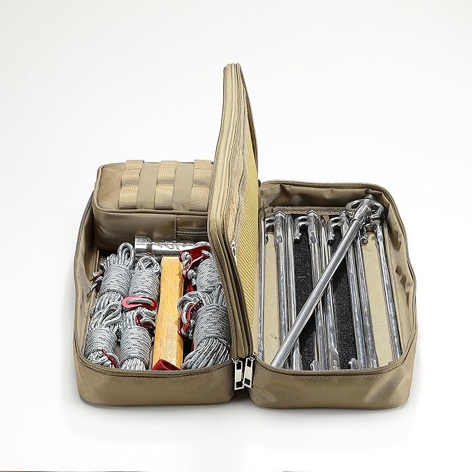CAMPINGMOON MOLLE System Tactical Camping Gear Organizer Utility Tool Bag w PP Board Support Dual-Layer Rigid Storage Case Tent Stakes Tools