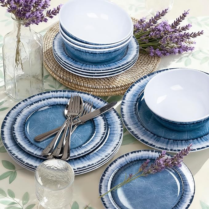 AELS Melamine Dinnerware Set of 12 Pcs Dinner Dishes Set for Indoor and Outdoor Use, Dishwasher Safe, Lightweight Unbreakable, Navy Blue