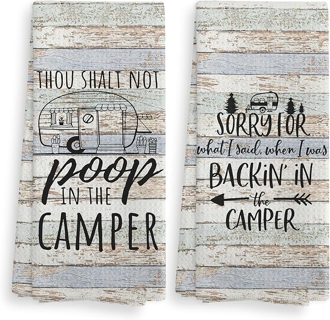 Thou Shalt not P in The Camper Kitchen Towels and Dishcloths Sets of 2,Campsite Cabin RV Drying Cloth Hand Towels Tea Towels for Bathroom Kitchen,Campers Camping Lovers Gifts,16×24 inches
