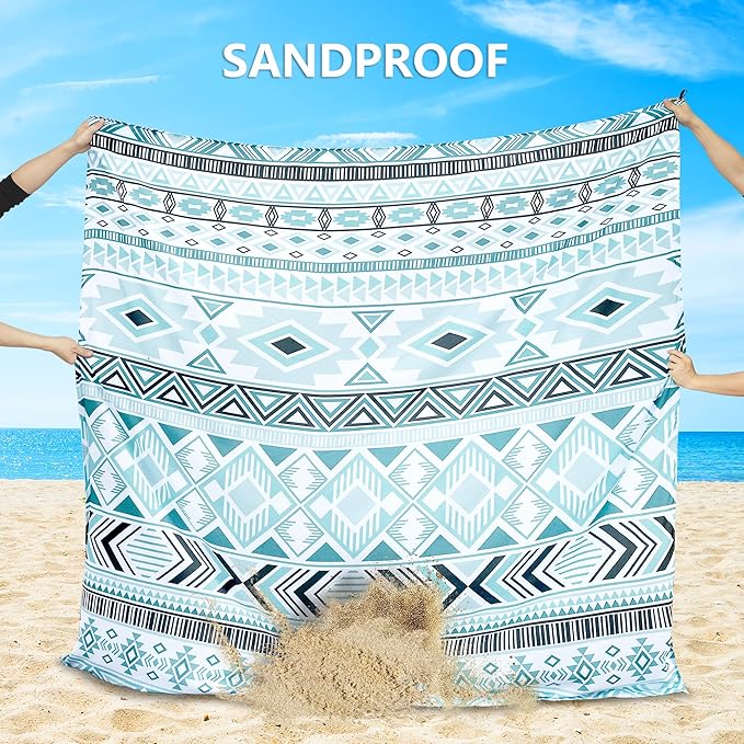 WIWIGO Beach Blanket Waterproof Sandproof Beach Mat 79" X 83"/10'x9'for 2-8 Adults Quick Drying Outdoor Picnic Mat Beach Accessories for Travel, Camping, Hiking