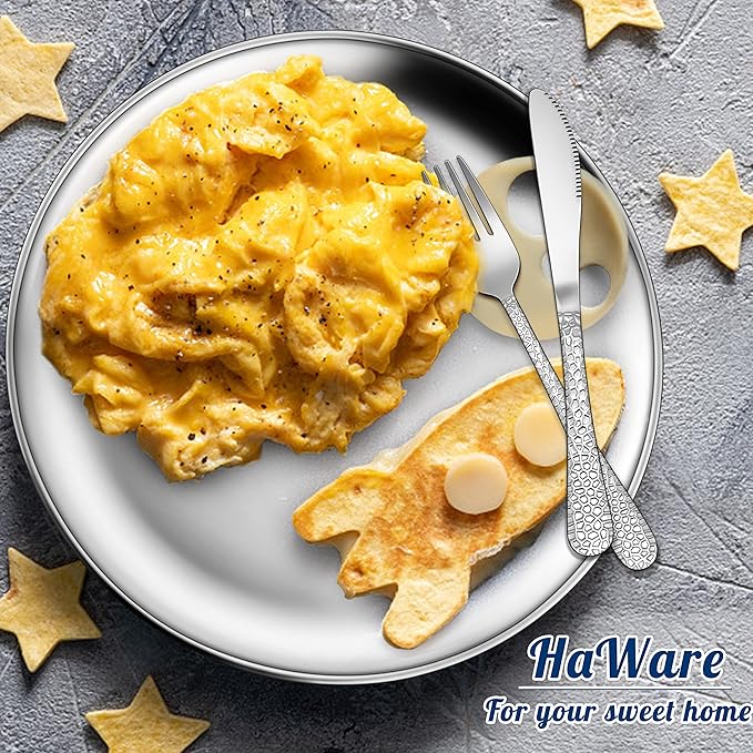HaWare 6-Piece 18/8 Stainless Steel Plates, Metal 304 Dinner Dishes for Kids Toddlers Children, 9 Inch Feeding Serving Camping Plates, Reusable Dinnerware, Shatterproof & Non-toxic, Dishwasher Safe