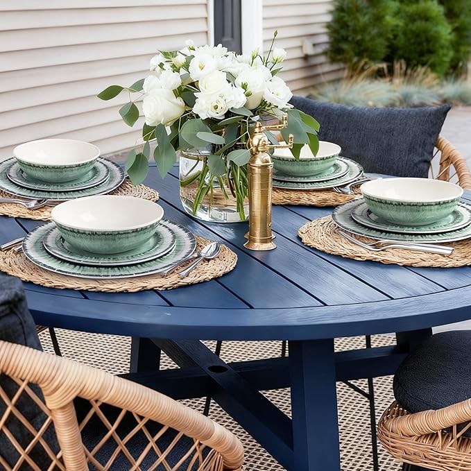 AELS Melamine Dinnerware Set of 12 Pcs Dinner Dishes Set for Indoor and Outdoor Use, Dishwasher Safe, Lightweight Unbreakable, BPA Free, Sage Green