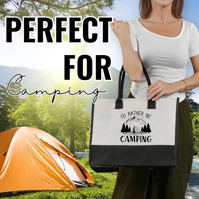 InnoBeta Camping Gifts for Women, Canvas Tote Bag for Mom, Frineds, Coworkers, Bag with Top Zipper Closure and Shoulder Strap