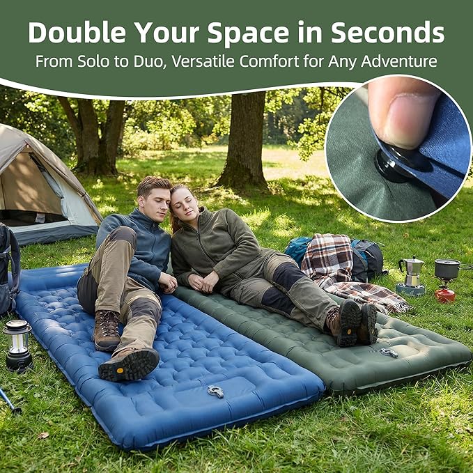 Camping Sleeping Pad, 4.7" Extra-Thick Camping Mattress with Pillow, Built-in Foot Pump Ultralight Inflatable Sleeping Pads for Camping Hiking Backpacking Traveling Tent, Military Green, Single