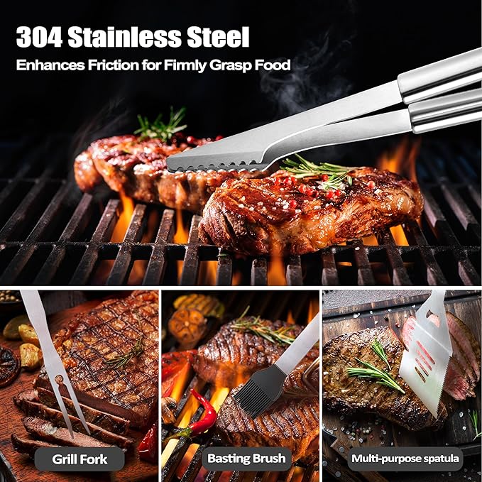 Grandpa Gifts from Grandkids, Gifts for Grandpa Christmas, Grilling Accessories, Heavy Duty Stainless Steel Grill Set BBQ Grill Tools for Outdoor Grill with Aluminum Case, Camping Grill Utensils Set