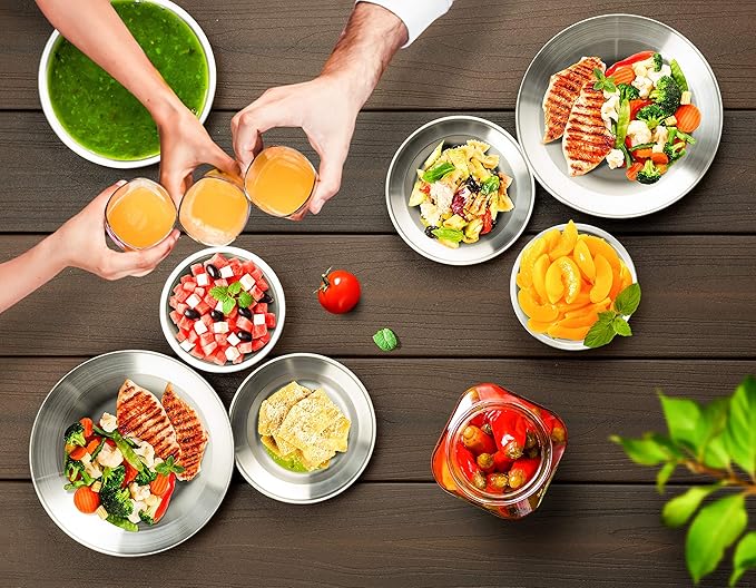 Wealers Stainless Steel Plate Set - 8.5 inch Ultra-Portable Dinnerware Set BPA Free Plates for Outdoor Camping | Hiking | Picnic | BBQ | Beach
