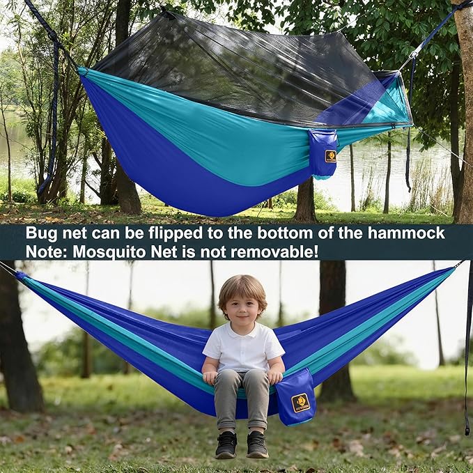 Hammock for Kids, Camping Hammock with Mosquito Net, Lightweight Nylon Portable Hammock with 10ft Tree Straps,Children Hammocks for Travel Hiking Backpacking Beach Patio