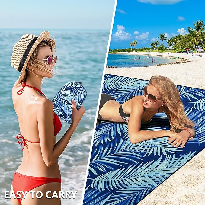 WIWIGO Beach Blanket Waterproof Sandproof Beach Mat 79" X 83"/10'x9'for 2-8 Adults Quick Drying Outdoor Picnic Mat Beach Accessories for Travel, Camping, Hiking