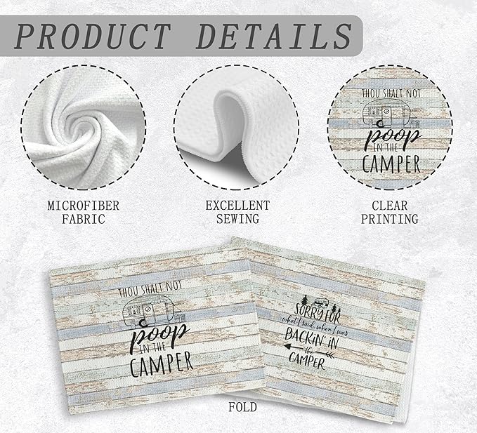 Thou Shalt not P in The Camper Kitchen Towels and Dishcloths Sets of 2,Campsite Cabin RV Drying Cloth Hand Towels Tea Towels for Bathroom Kitchen,Campers Camping Lovers Gifts,16×24 inches