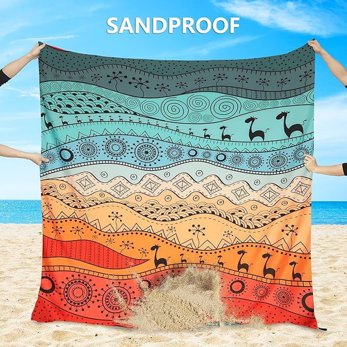 WIWIGO Beach Blanket Waterproof Sandproof Beach Mat 79" X 83"/10'x9'for 2-8 Adults Quick Drying Outdoor Picnic Mat Beach Accessories for Travel, Camping, Hiking