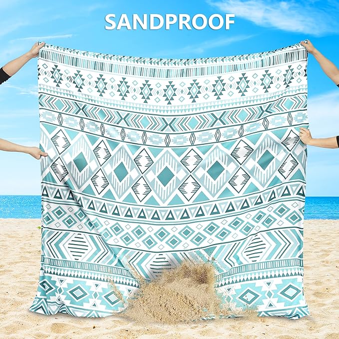 WIWIGO Beach Blanket Waterproof Sandproof Beach Mat 79" X 83"/10'x9'for 2-8 Adults Quick Drying Outdoor Picnic Mat Beach Accessories for Travel, Camping, Hiking
