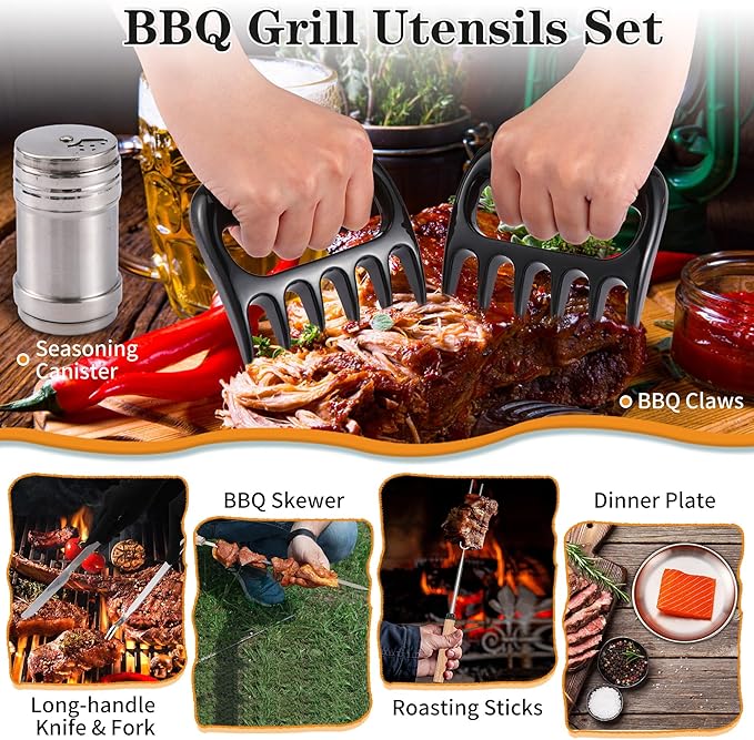 Wesqunie Camping Essentials Cookware Cooking Utensils Set - Portable Camp Kitchen Mess Kit Outdoor Accessories, Stainless Steel & Silicone, Camping Gear Equipment for RV Picnic Grill, 50PCS Green