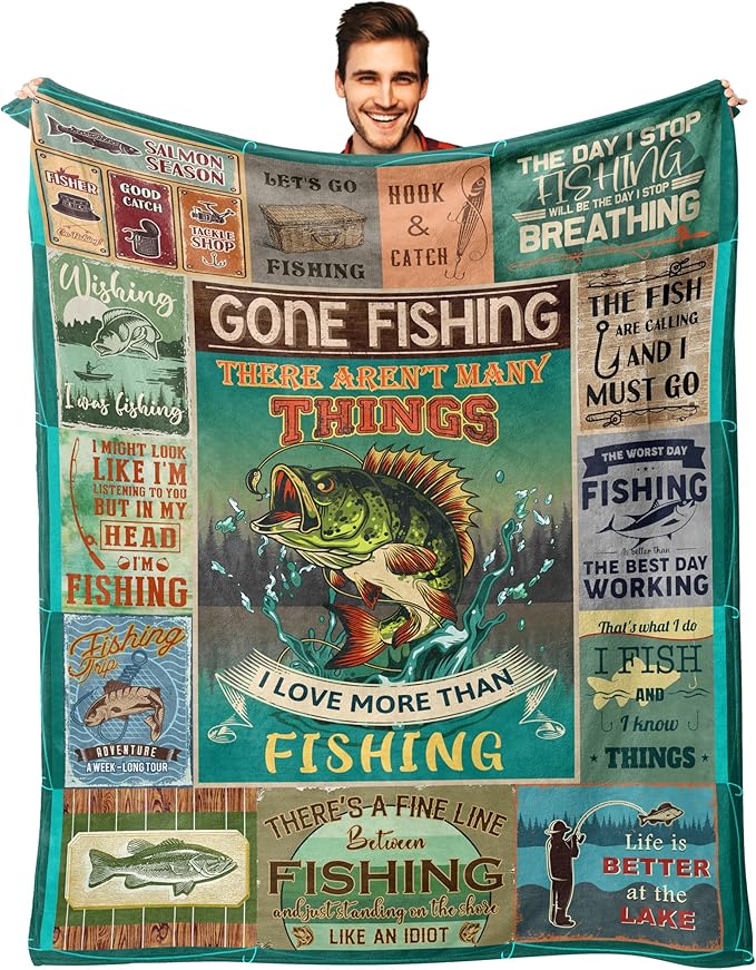 Ryubein Fishing Gifts for Men, Fishing Gifts, Gifts for Fishermen, Fishings Present for Men Women Teen Boys Dad Unique, Gifts for Man Who Love Fishings, Fishing Blanket 50" X 60"