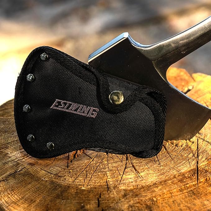 ESTWING Sportsman's Axe - 14" USA Made Special Edition Camping Hatchet with Forged Steel Construction & Genuine Leather Grip - E24ASEA