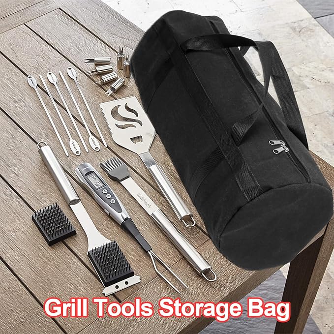 24" Grill Tool Storage Bag, Canvas, Black, Unisex, Classic Style, 60x24x24 cm/24 * 9.4 * 9.4 inches, Zipper Closure, Hand Strap, Perfect for Outdoor Grilling, Camping, Hiking