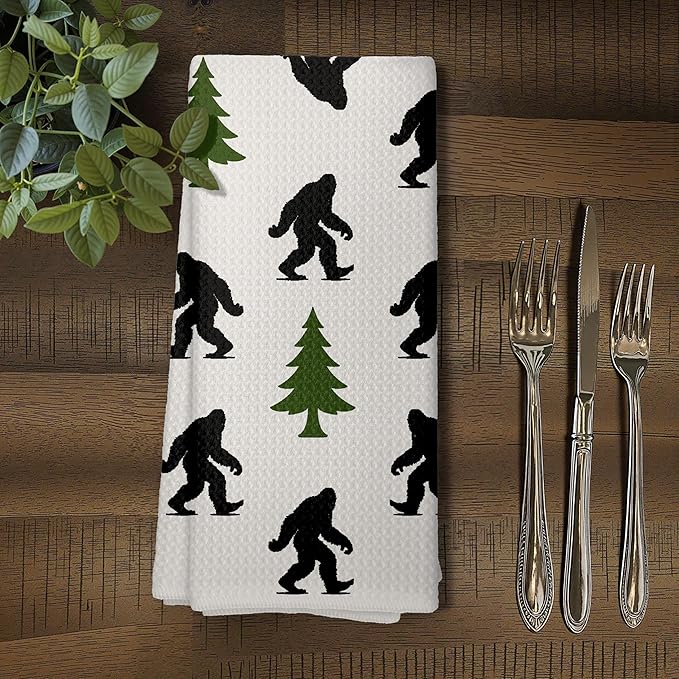 Abstract Retro Sasquatch Kitchen Towels, Sasquatch Gifts Dish Tea Towels for Kitchen Decor, Gifts for Hiking Camping Lovers Hand Towel for Bathroom Decor, 16x24 Inch,C163