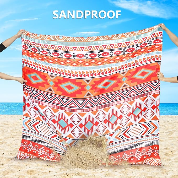 WIWIGO Beach Blanket Waterproof Sandproof Beach Mat 79" X 83"/10'x9'for 2-8 Adults Quick Drying Outdoor Picnic Mat Beach Accessories for Travel, Camping, Hiking