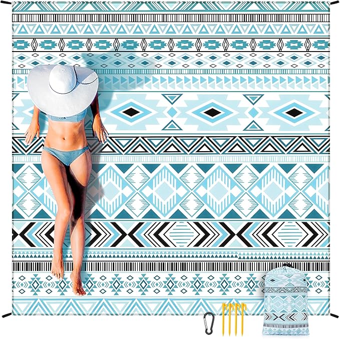 WIWIGO Beach Blanket Waterproof Sandproof Beach Mat 79" X 83"/10'x9'for 2-8 Adults Quick Drying Outdoor Picnic Mat Beach Accessories for Travel, Camping, Hiking