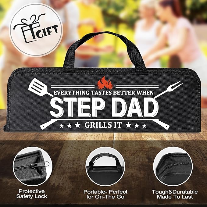 Step Dad Gifts, Gift for Stepdad from Step Daughter on Christmas Grilling Accessories, Heavy Duty Stainless Steel Grill Set BBQ Grill Tools for Outdoor Grill with Aluminum Case, Camping Grill Utensils