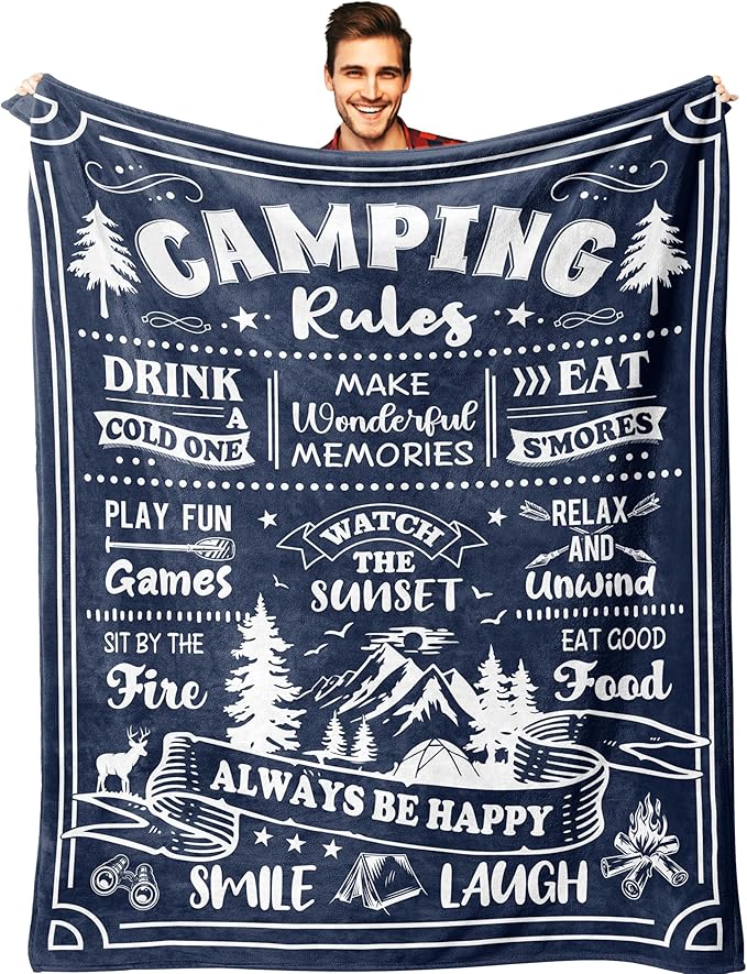 Ryubein Camping Blanket 50" X 60", Camping Gifts for Men Women, Camper Gifts, Camp Essentials, Camp Accessories, Rv Gifts, Gifts for Rv Owners, Campsite Outdoors Rv Travel Hiking Lovers Throw Blanket
