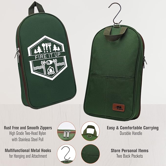 BOMKI Grilling and Camping Cooking Utensils Set for The Outdoors BBQ - Camping Utensil Set Kitchen Set Cookware Accessories Glamping Essentials Camp Stuff Camp Cooking Set (Green Pro)