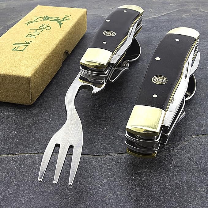 BestSeller989 7.25" ELK Ridge Wood HOBO Folding Knife w/Fork & Spoon Utensil Tool Camping