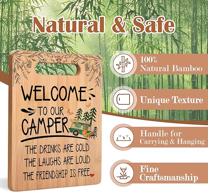 Camping Welcome Cutting Chopping Board, Gifts for Camping Lovers Campers, Welcome to Our Camper Bamboo Cutting Boards for Kitchen