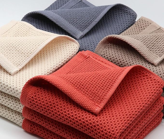 Mia's Dream Soft Absorbent Cotton Waffle Weave Kitchen Dish Cloth Washcloth, 13x28 inch 3 Pack (Beige)