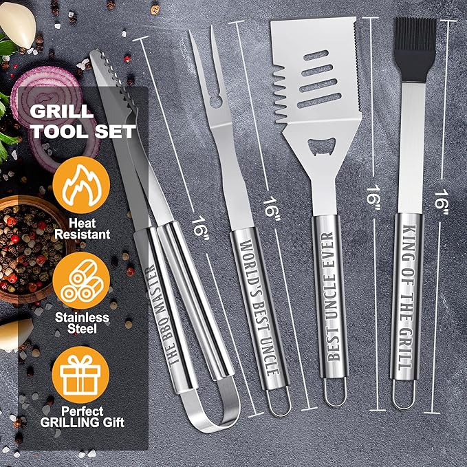Uncle Gifts from Nephew, Gifts for Uncle Christmas, Grilling Accessories, Heavy Duty Stainless Steel Grill Set BBQ Grill Tools for Outdoor Grill with Aluminum Case, Camping Grill Utensils Set